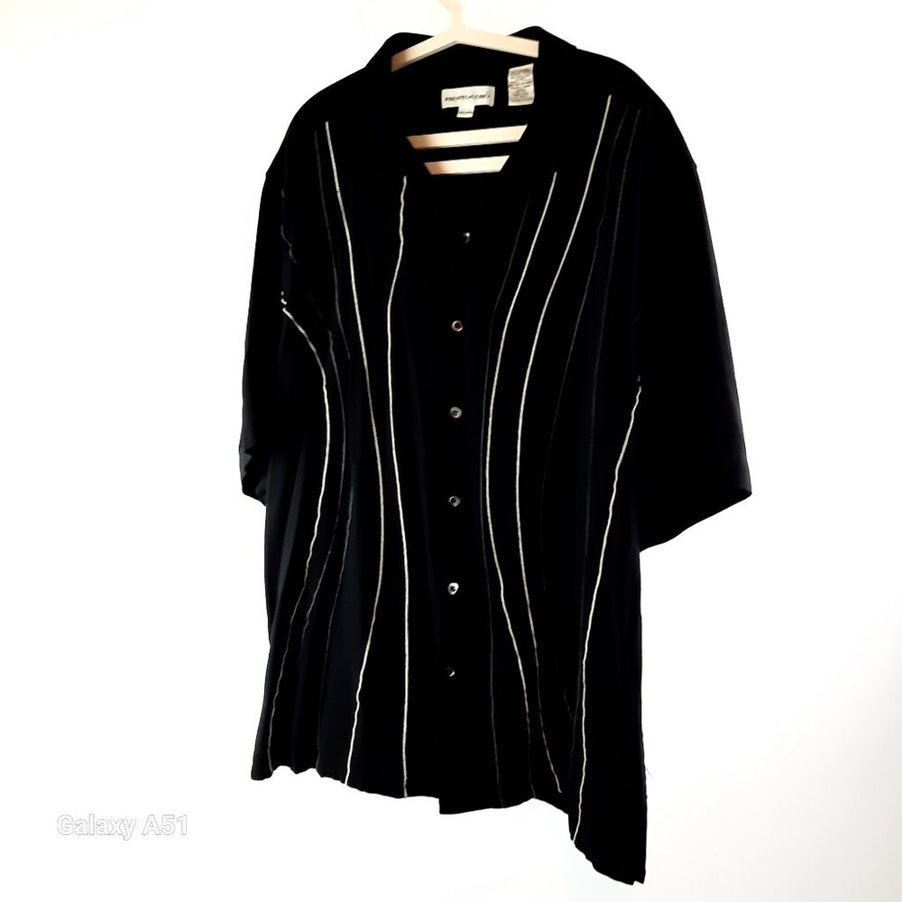 ❤️ Holiday Party Black Short Sleeve Pin Striped Casual Rayon Dress Shirt